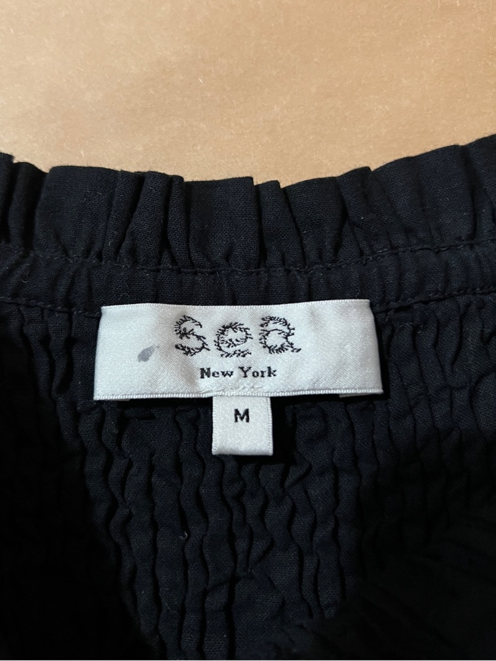 Sea New York | Willa Smocked Midi Dress Tie Strap Pom Pom Black Size M - Picture 3 of 11